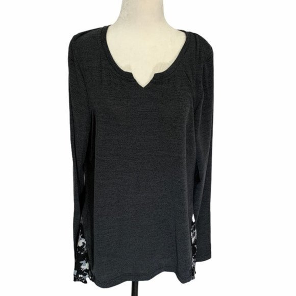 Three Stones Black + Floral High/Low Sweater Top Tunic Size L - Picture 1 of 9